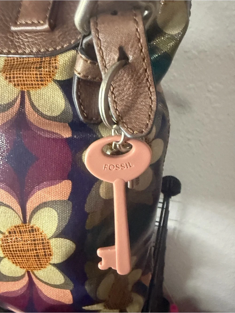 Fossil Key-Per Floral Coated Canvas Tote Purse Vintage Y2K Boho Handbag